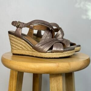 CLARKS ARTISAN Leather Slingback Active Air Peep Toe Wedge Heels Sandals Size 7